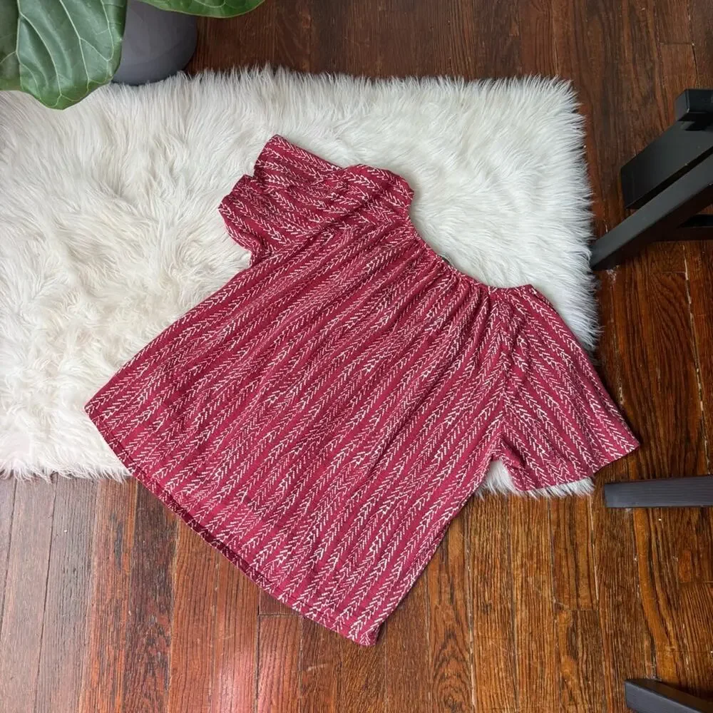 LUCKY BRAND Rust & Cream Peasant Top Size - Picture 3 of 6